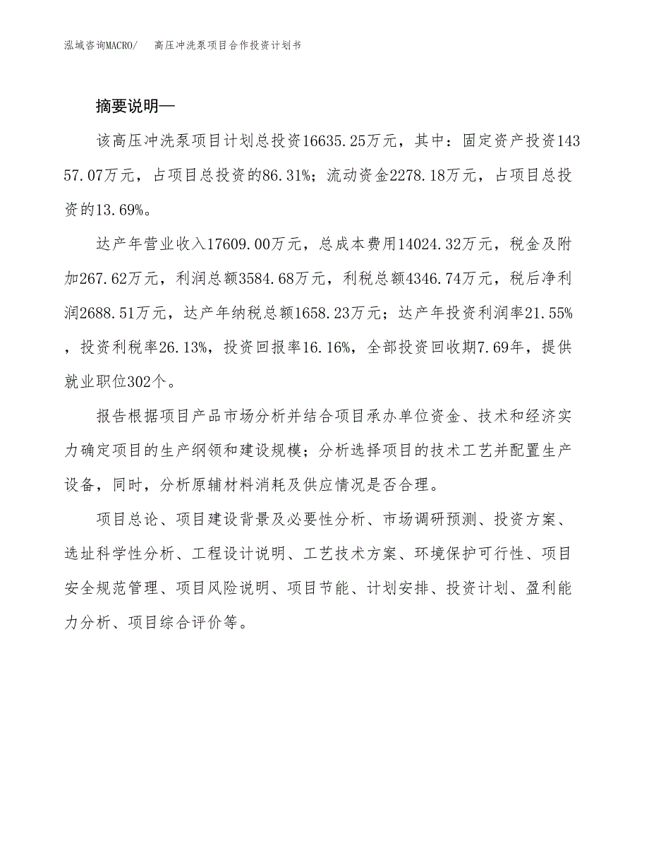 高压冲洗泵项目合作投资计划书.docx_第2页