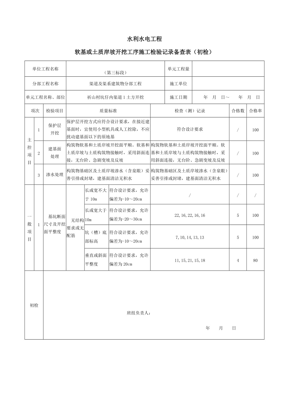 软基或土质岸坡开挖施工质量验收评定表_第1页