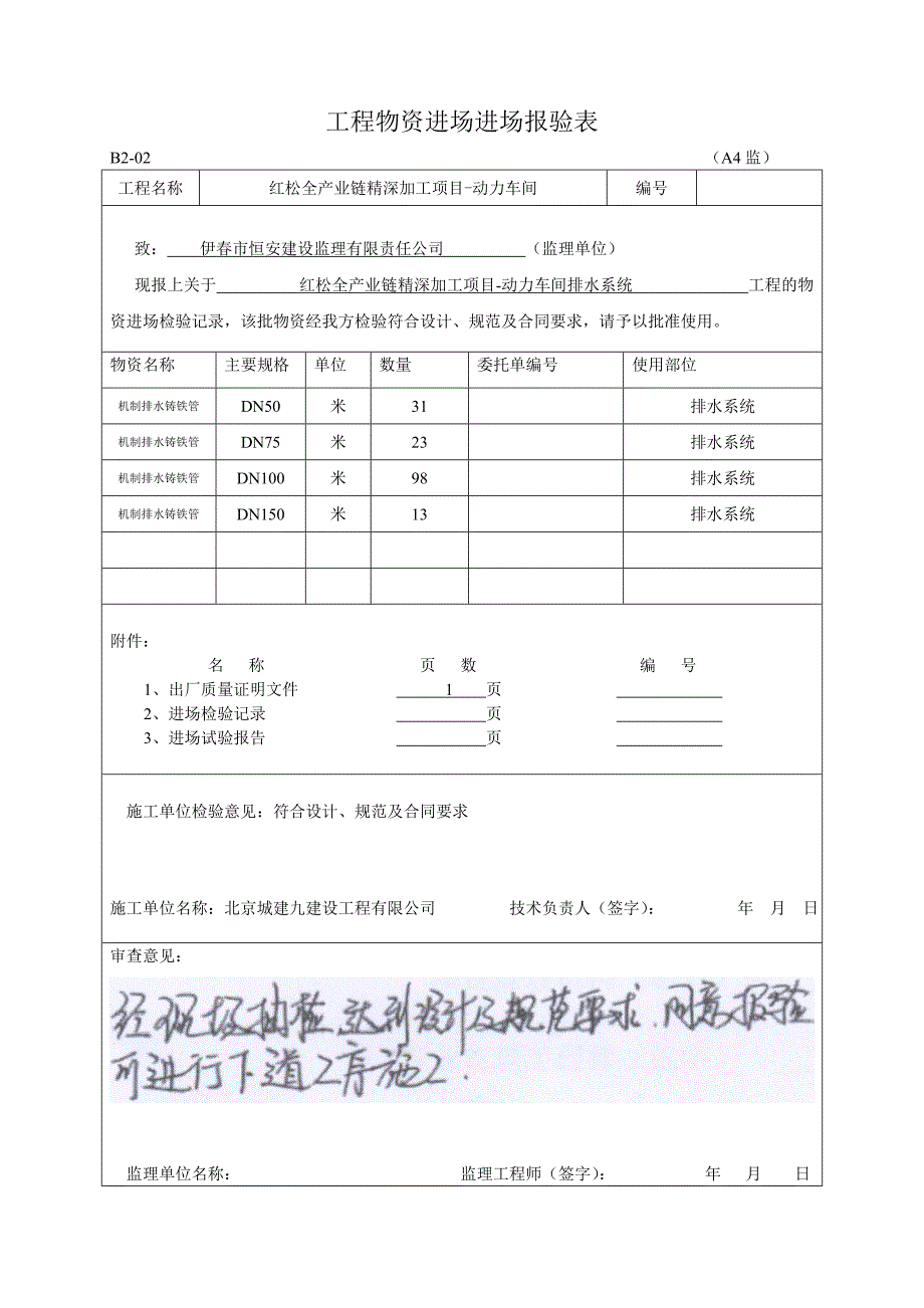 红松全产业链精深加工项目-动力车间工程物资进场进场报验表_第2页