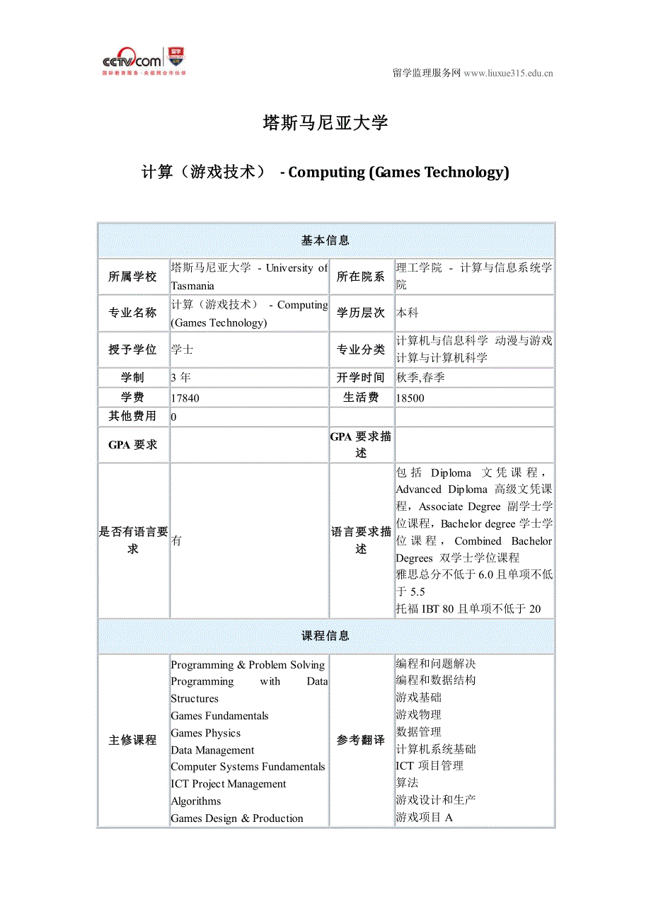 塔斯马尼亚大学计算游戏技术本科专业_第1页