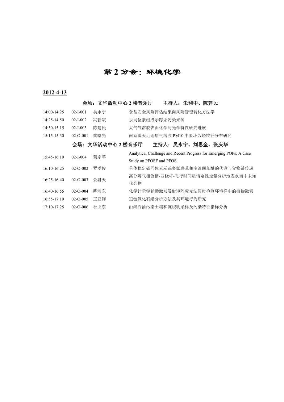 中国化学会第28届学术年会各分会报告日程_第5页