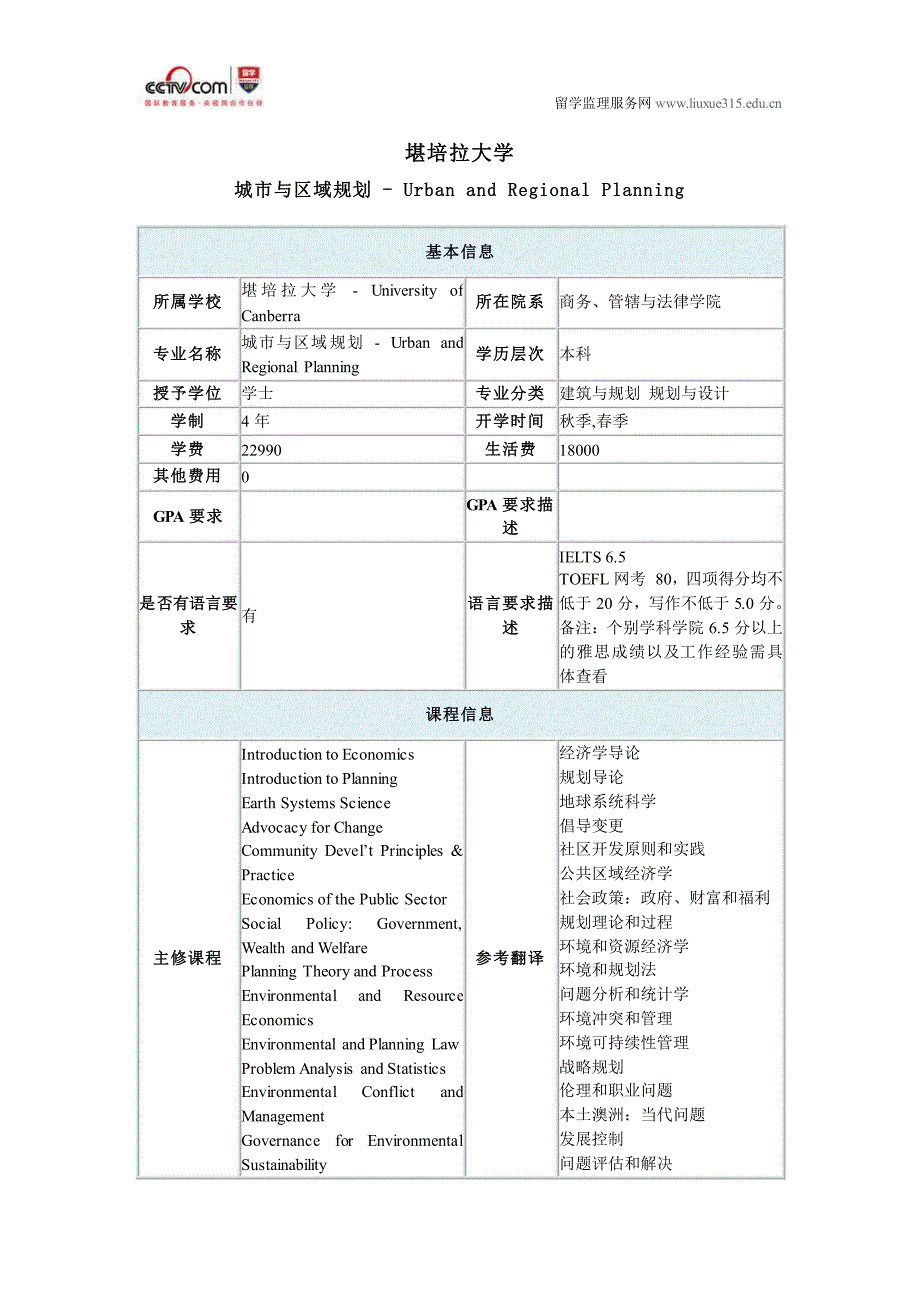 堪培拉大学城市与区域规划本科专业_第1页