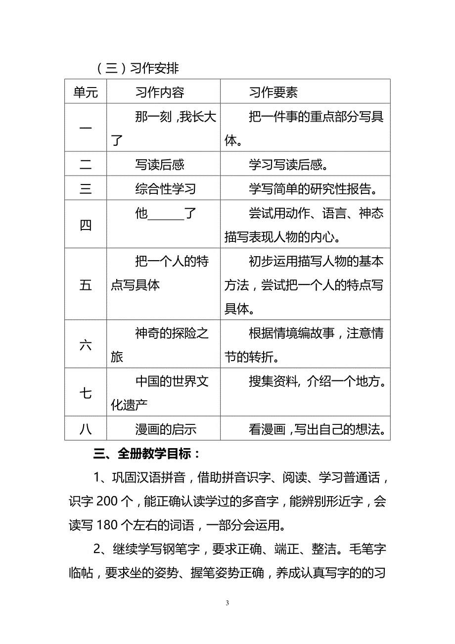 新人教版部编本2020年春期五年级下册语文教学计划及教学进度安排_第3页