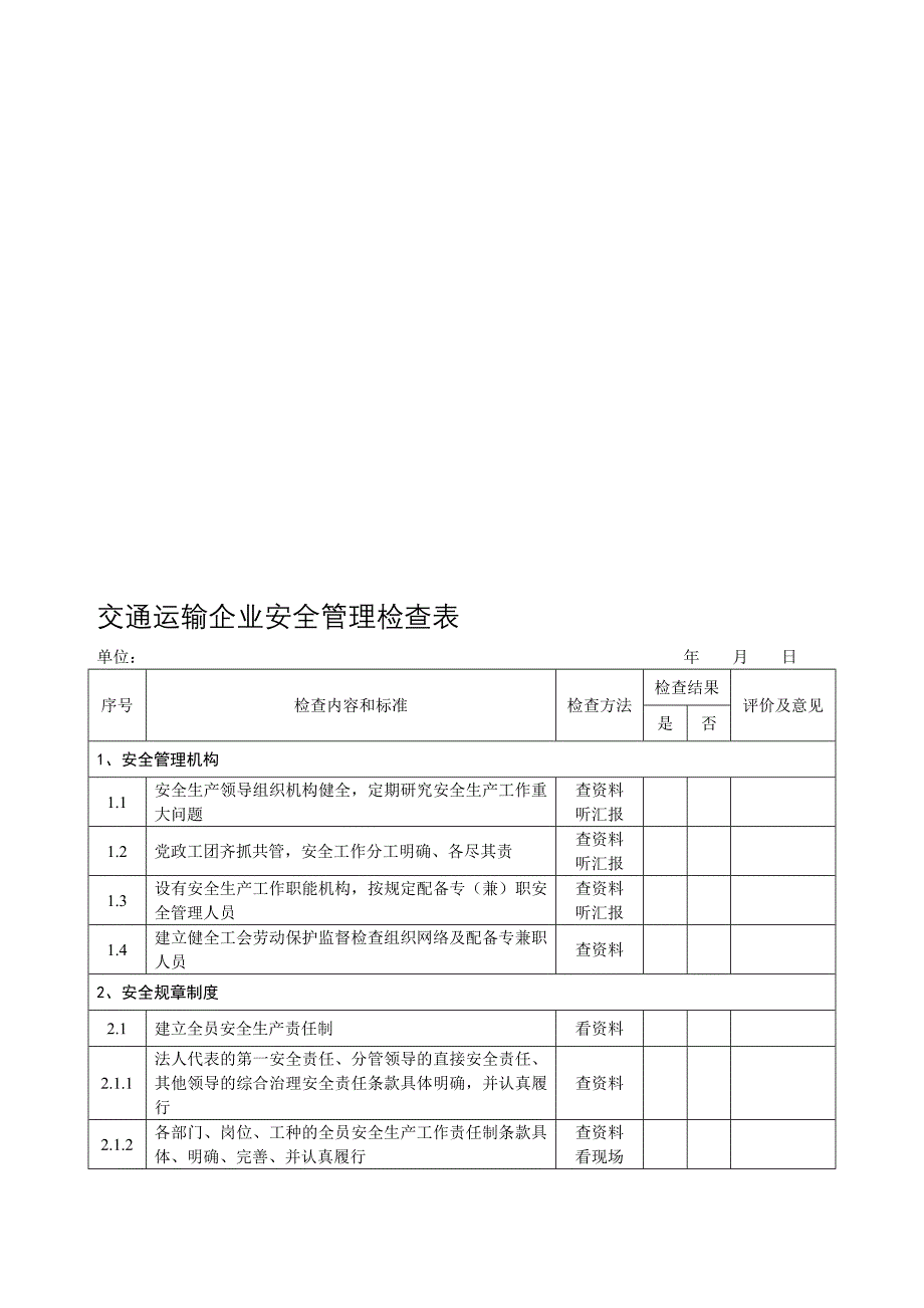 交通运输企业安全检查表收集资料_第1页