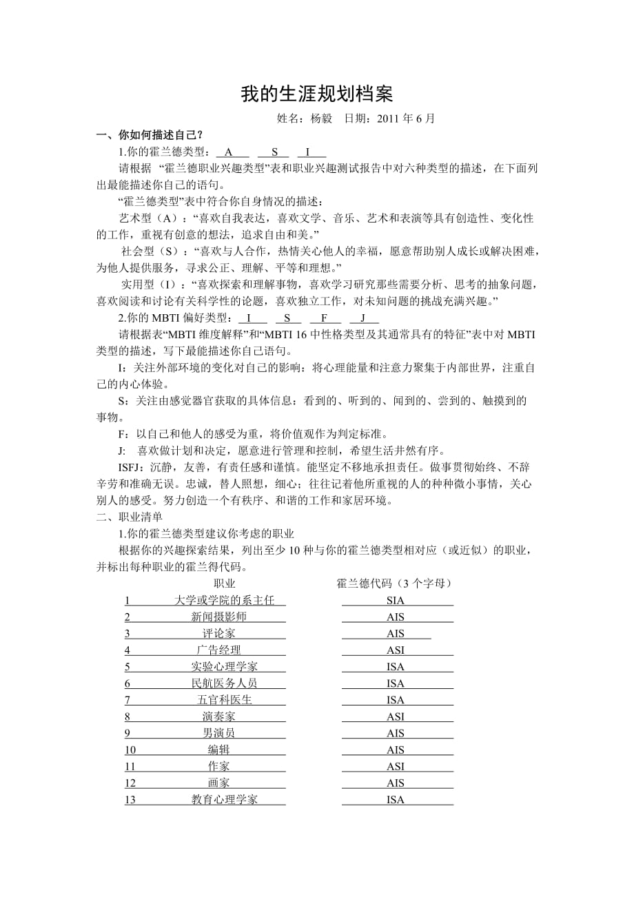 职业生涯规划档案123_第2页