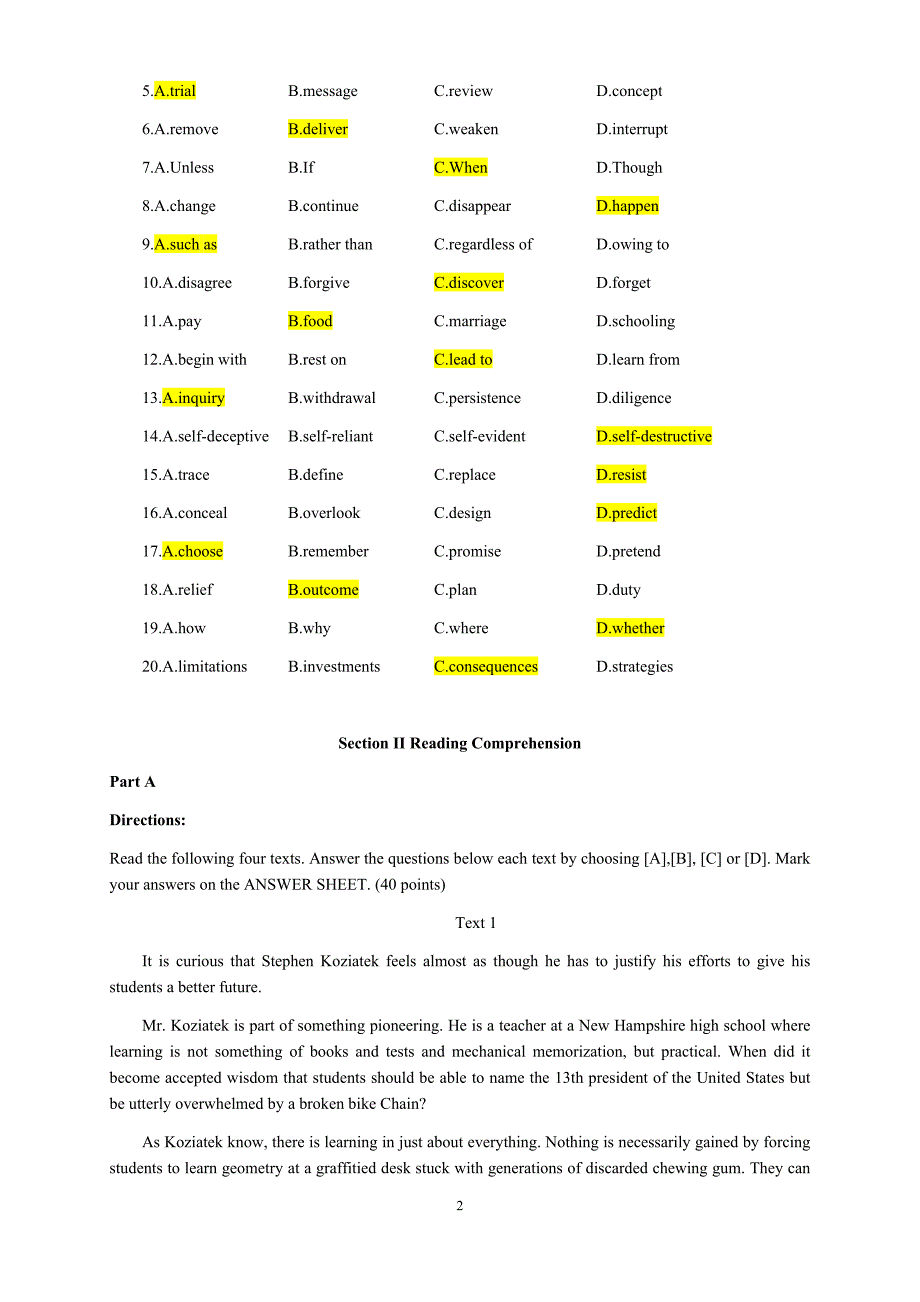 2018考研英语二 真题及参考答案资料_第2页