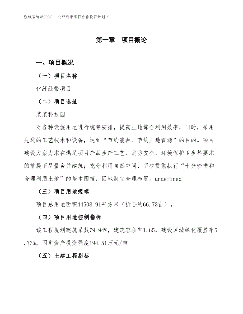 化纤线带项目合作投资计划书（样本）.docx_第1页