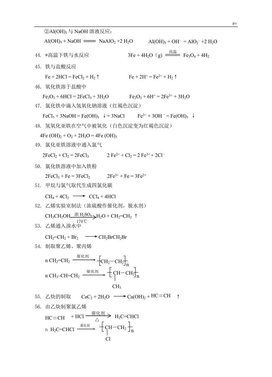 高级中学阶段普通化学反应方程式_第4页