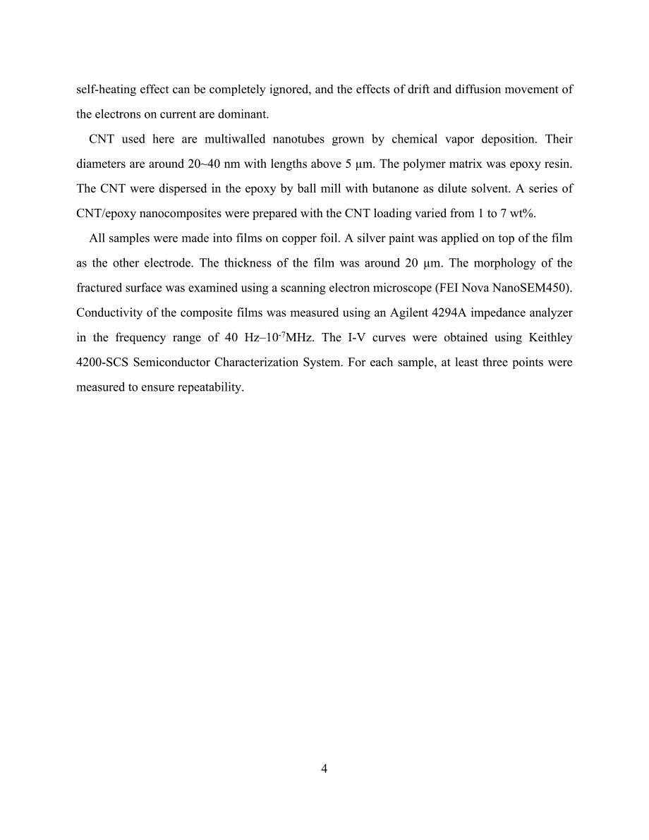 nonlinear i-v behavior of cnt filled polymer composites and investigation of the mechanism_第4页