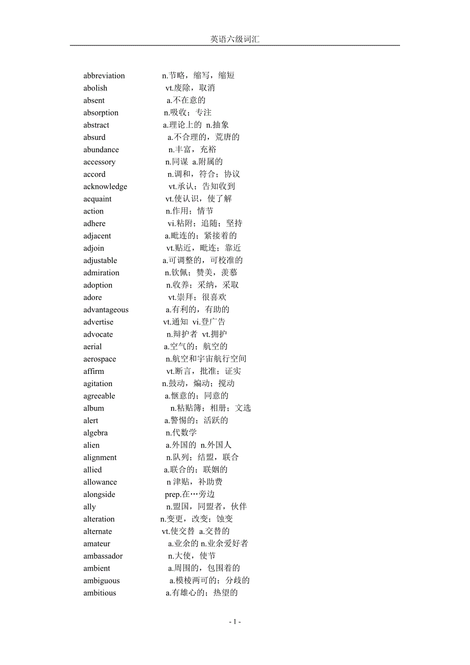 2015年纯大学英语六级词汇表(不包括四级词汇)_第1页