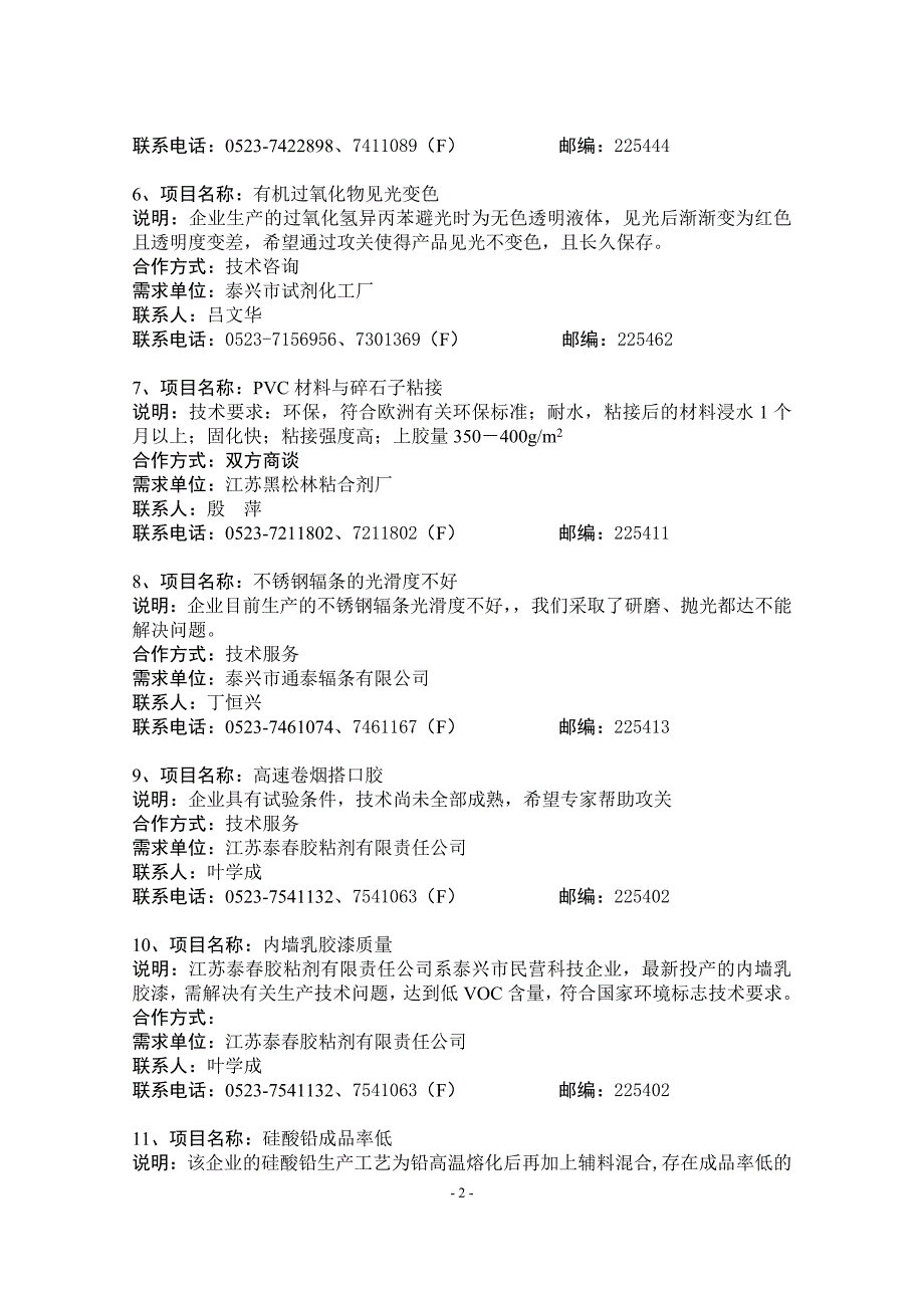 2005年度泰州市企业技术难题需求信息_第2页