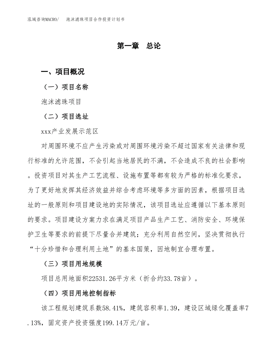 泡沫滤珠项目合作投资计划书（样本）.docx_第1页