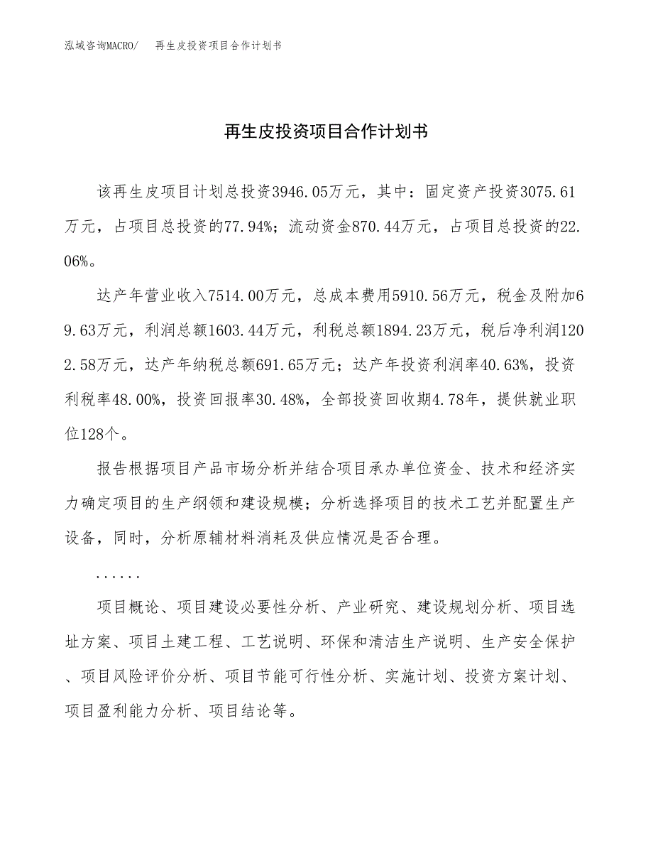 再生皮投资项目合作计划书.docx_第1页