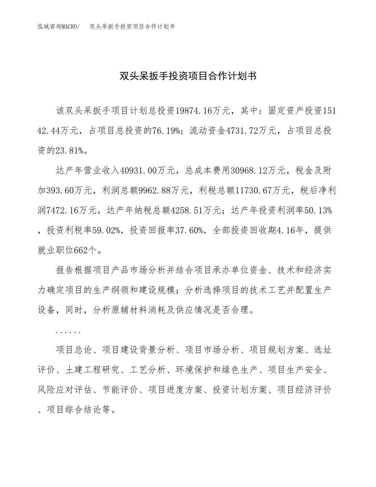 双头呆扳手投资项目合作计划书.docx_第1页