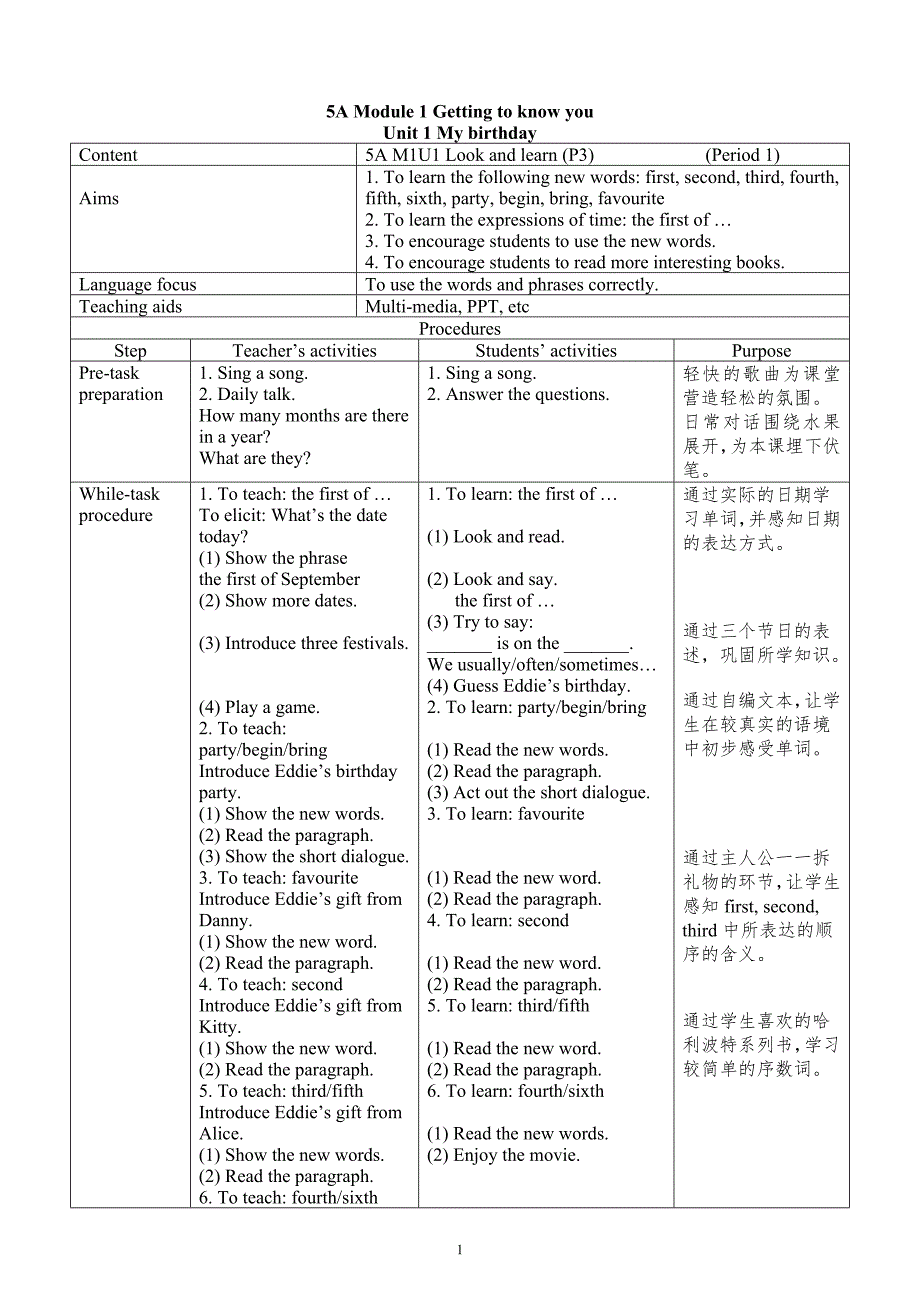 沪教版最新版本牛津英语5A教案_第1页