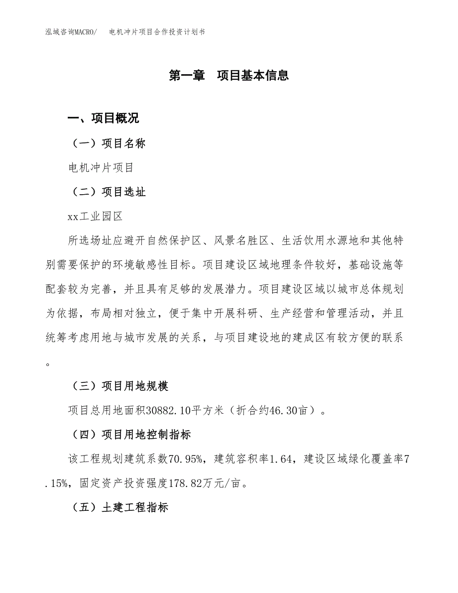 电机冲片项目合作投资计划书（样本）.docx_第1页