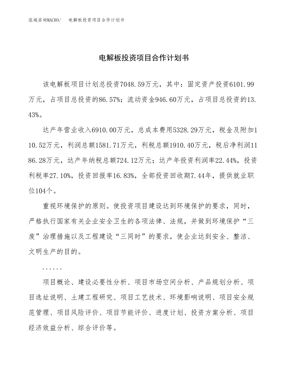 电解板投资项目合作计划书.docx_第1页