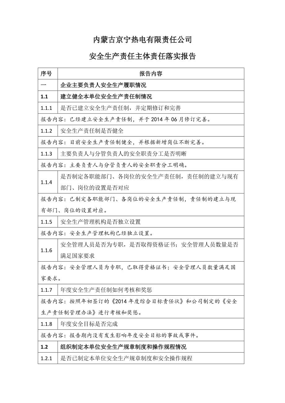京宁热电安全生产主体责任落实情况报告(2014年) (2)讲述_第1页