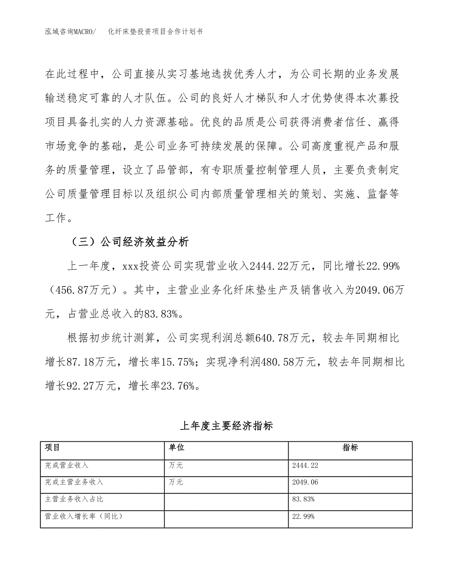 化纤床垫投资项目合作计划书.docx_第3页