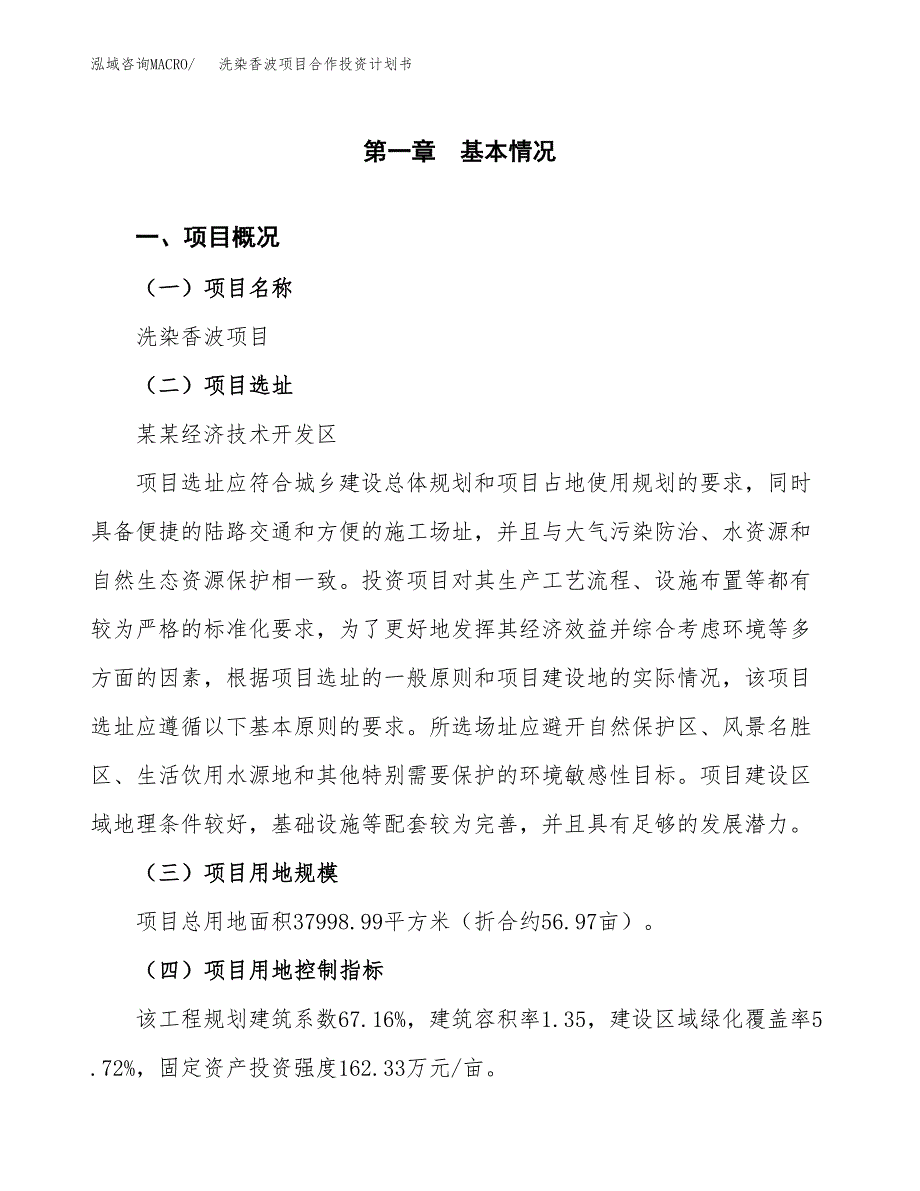 洗染香波项目合作投资计划书（样本）.docx_第1页