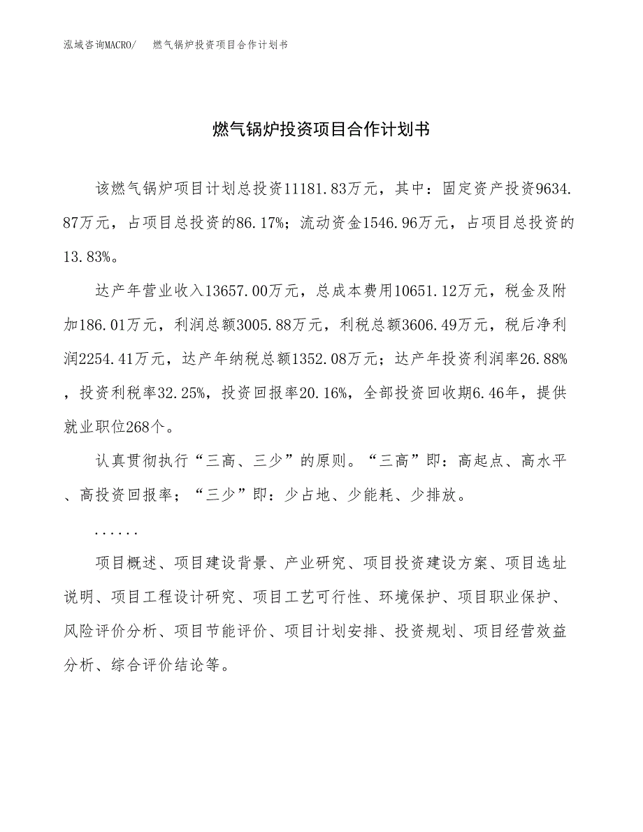 燃气锅炉投资项目合作计划书.docx_第1页