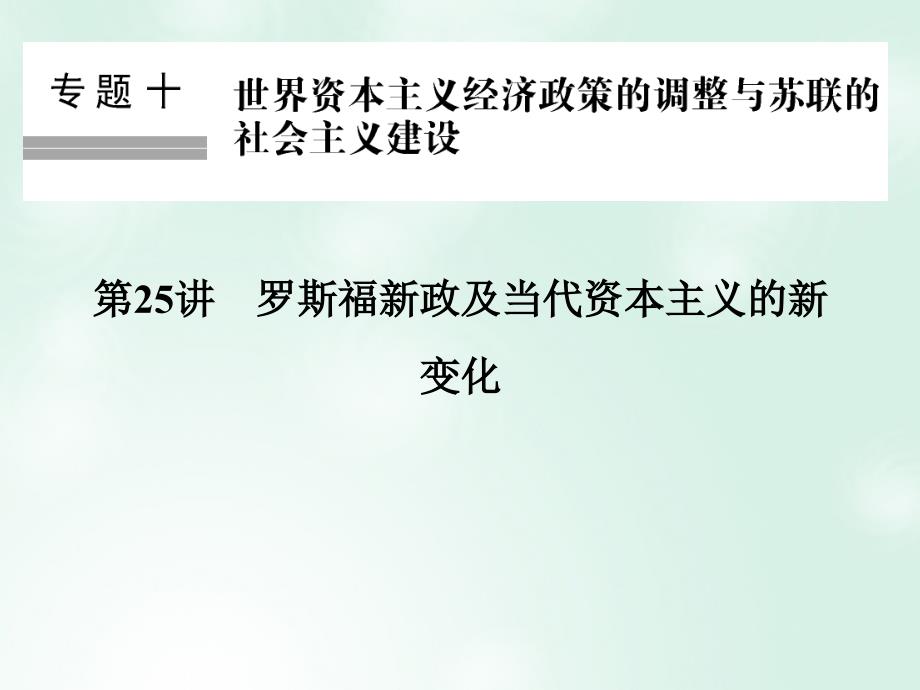 创新设计（浙江选考）2018版高考历史总复习 专题10 世界资本主义经济政策的调整与苏联的社会主义建设 第25讲 罗斯福新政及当代资本主义的新变化_第1页