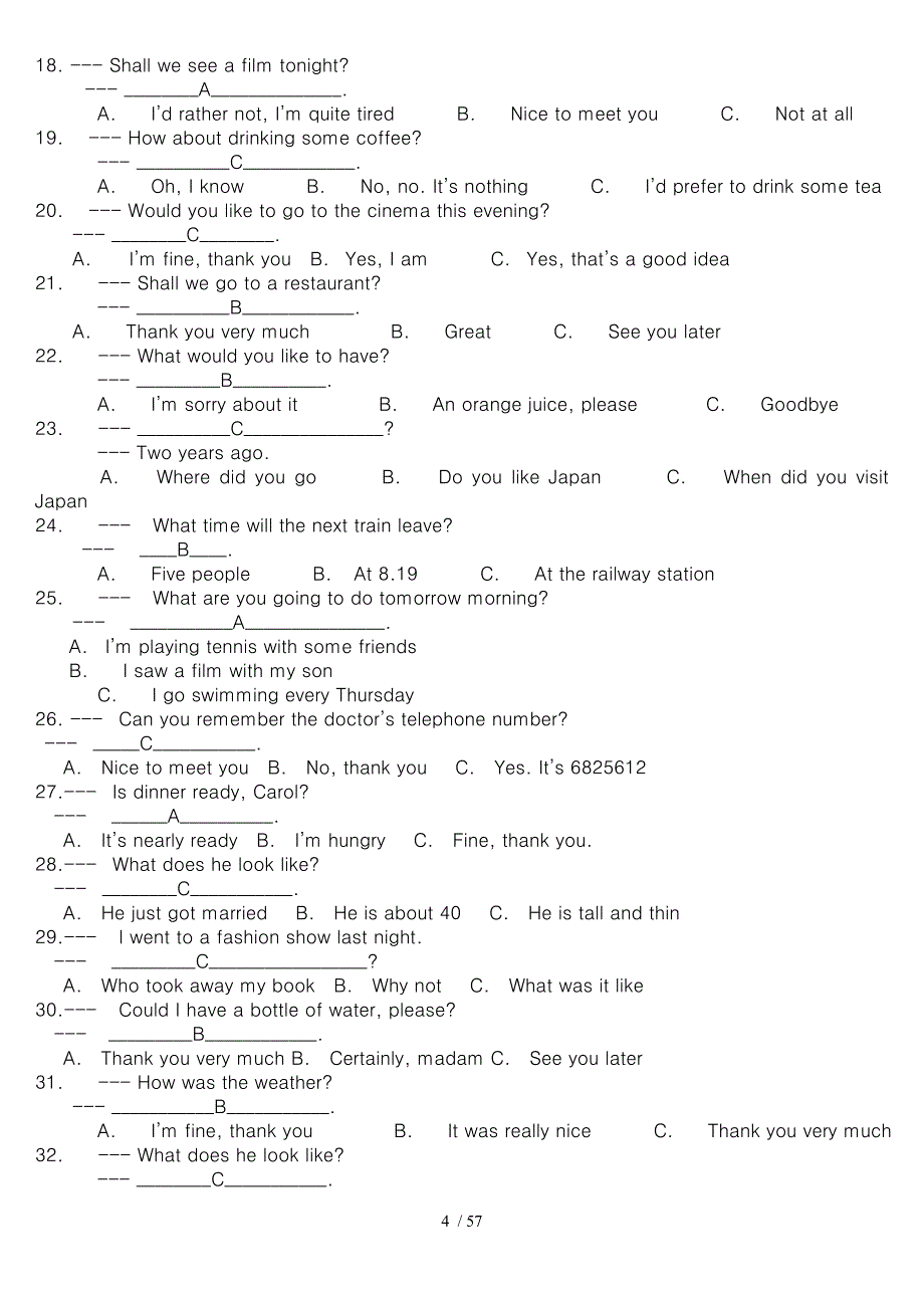 电大英语I试题及答案(最新整理)_第4页