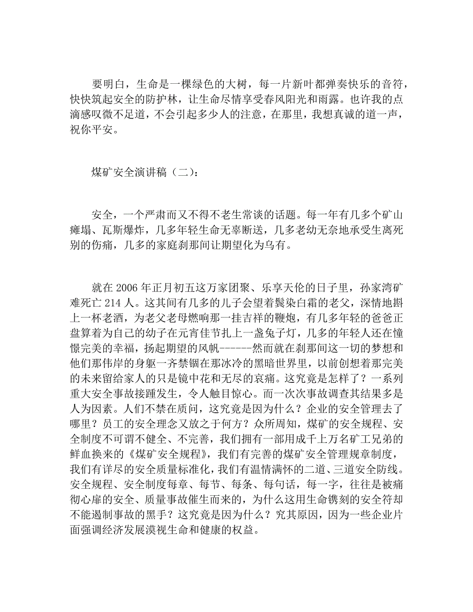 煤矿安全演讲稿二十个模板_第2页