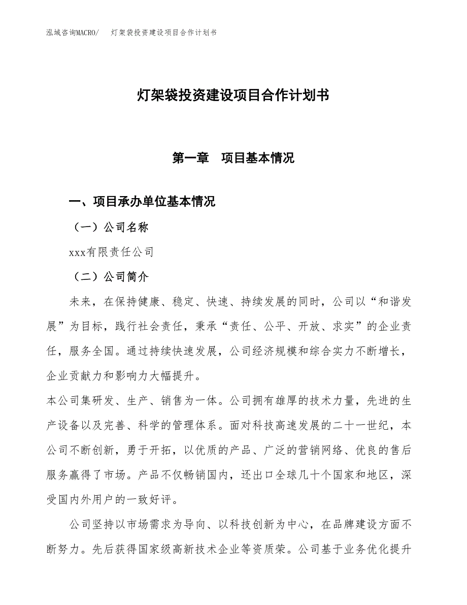 灯架袋投资建设项目合作计划书（样本）_第1页