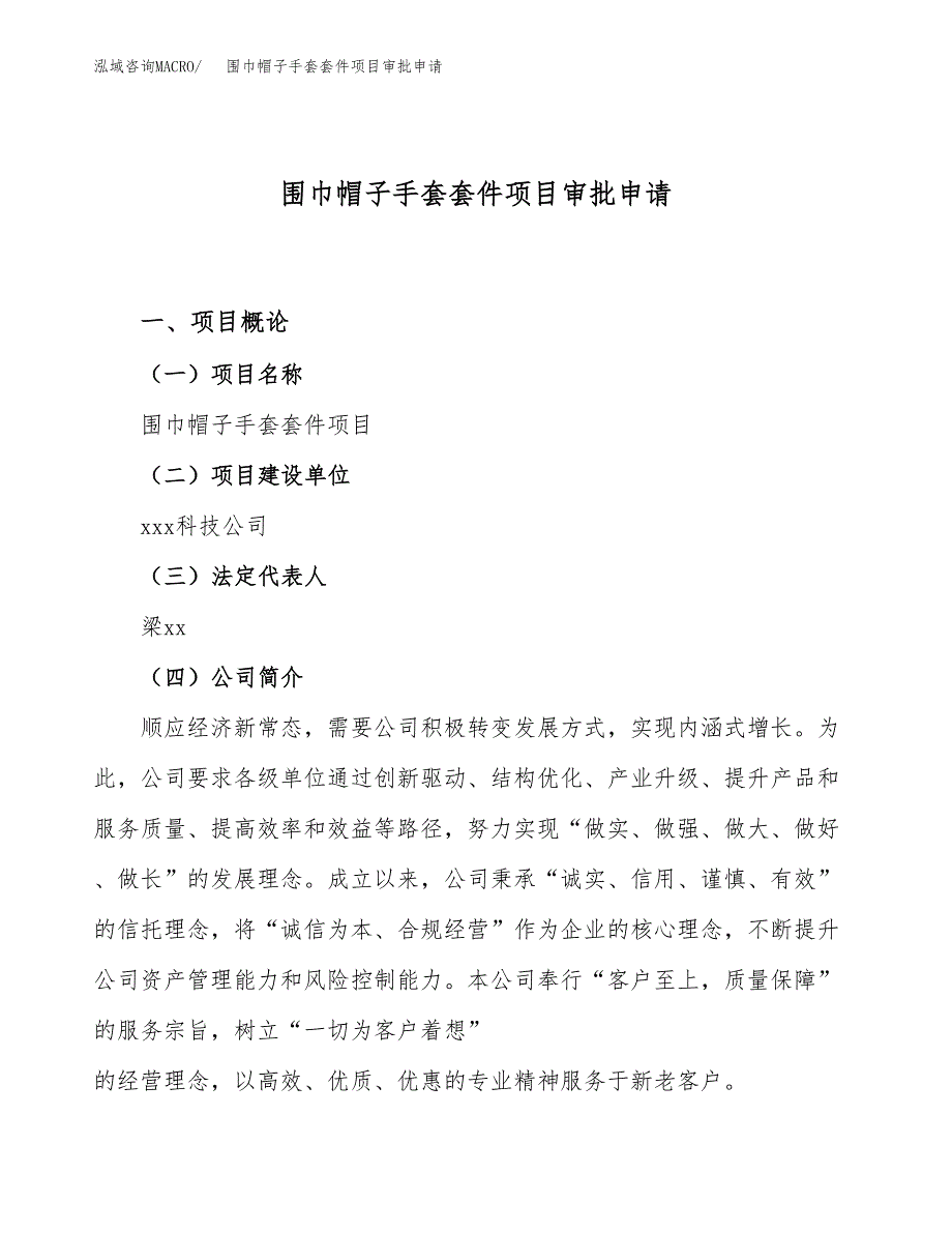 围巾帽子手套套件项目审批申请（总投资13000万元）.docx_第1页