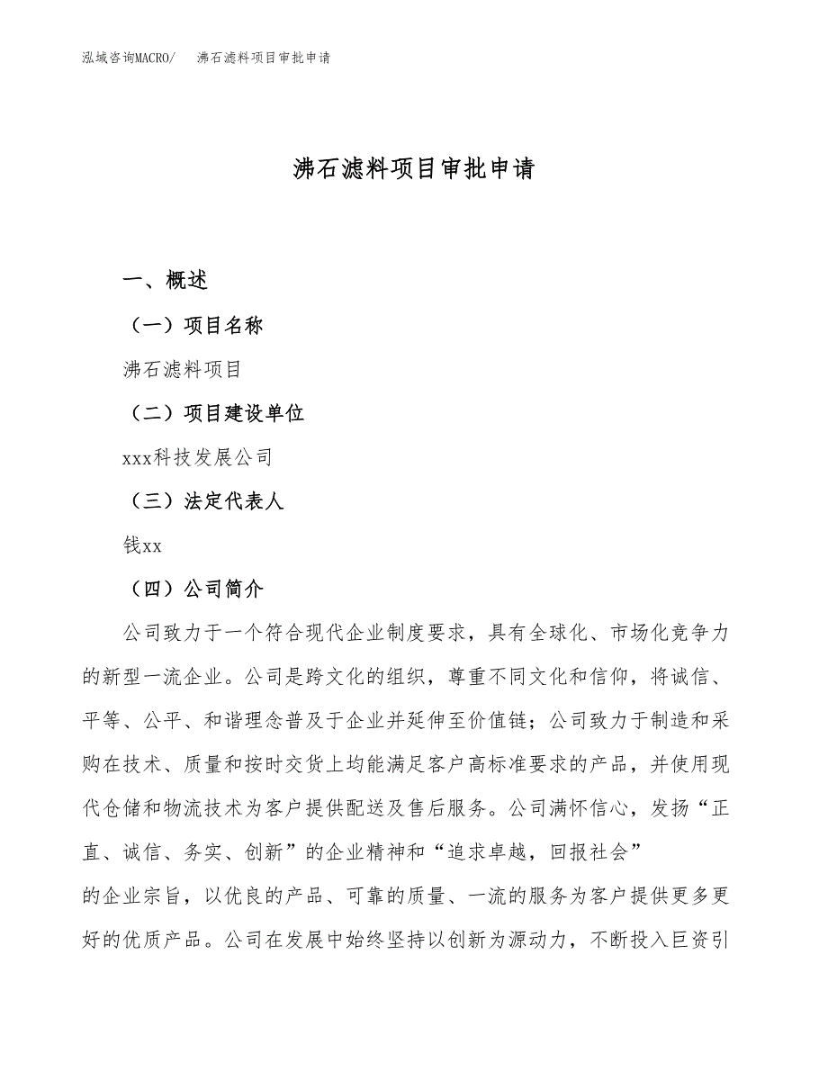 沸石滤料项目审批申请（总投资21000万元）.docx_第1页