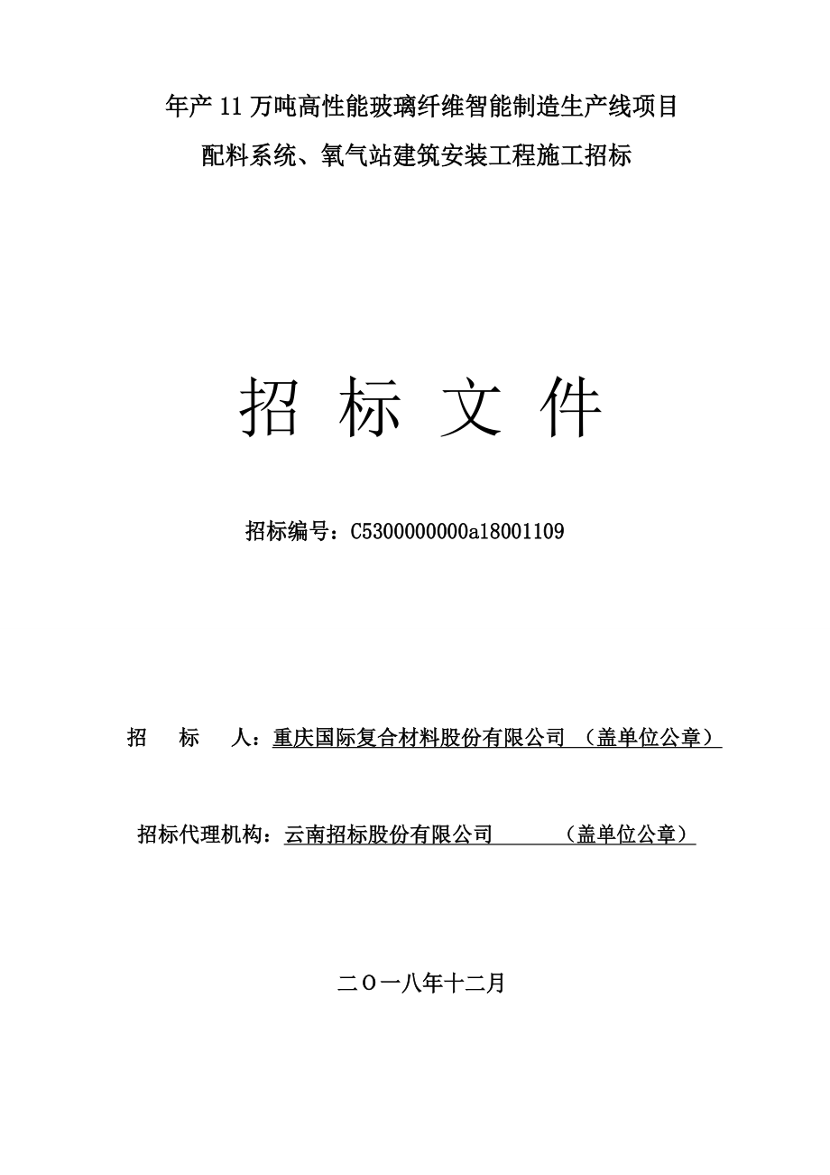 年产11万吨高性能玻璃纤维智能制造生产线项目配料系统、氧气站建筑安装工程招标文件_第1页