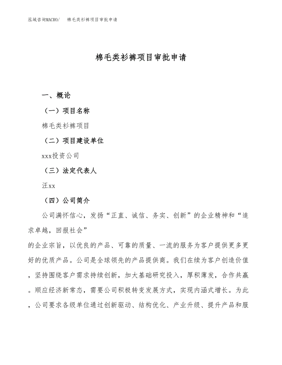 棉毛类衫裤项目审批申请（总投资9000万元）.docx_第1页