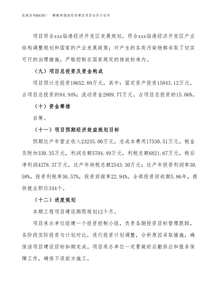 醇酸树脂漆投资建设项目合作计划书（样本）_第4页