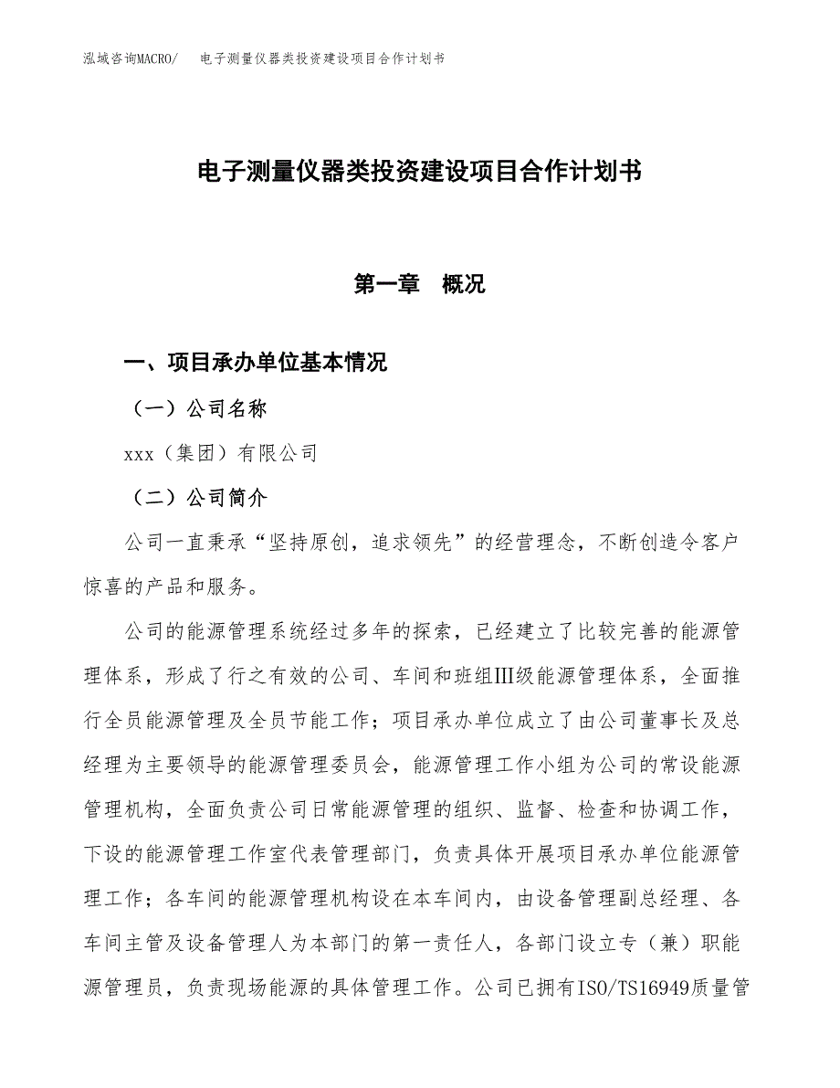 电子测量仪器类投资建设项目合作计划书（样本）_第1页