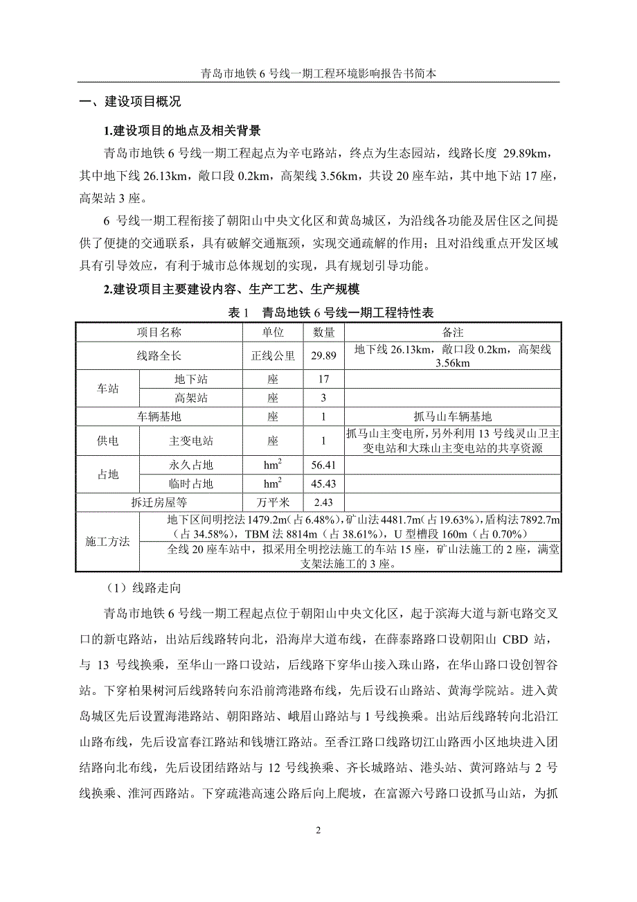 青岛地铁6号线一期工程环评报告书简本资料_第2页