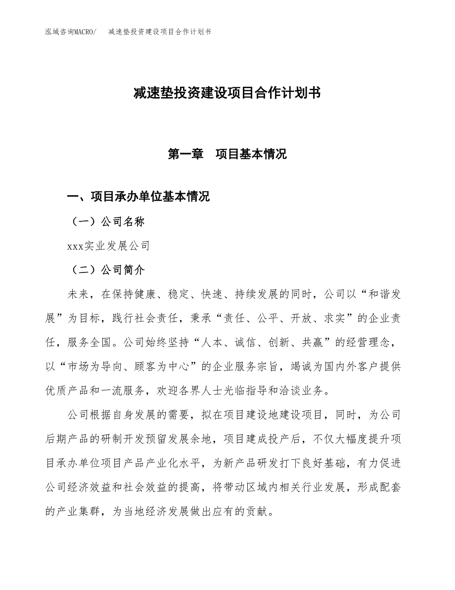 减速垫投资建设项目合作计划书（样本）_第1页