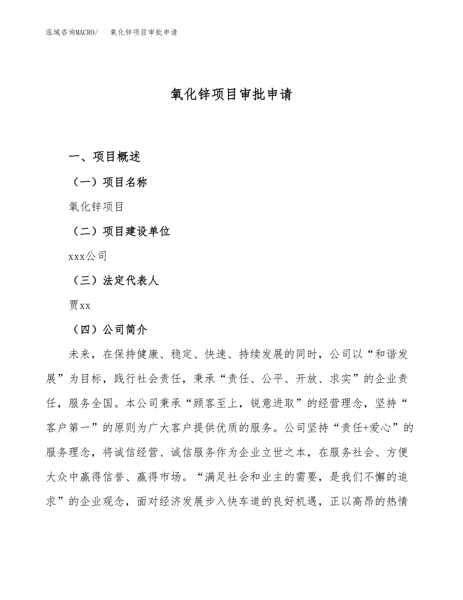 氧化锌项目审批申请（总投资17000万元）.docx_第1页