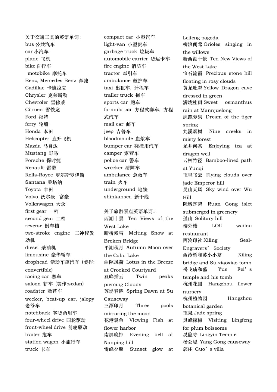 交通工具的英语单词精编汇总大全_第1页