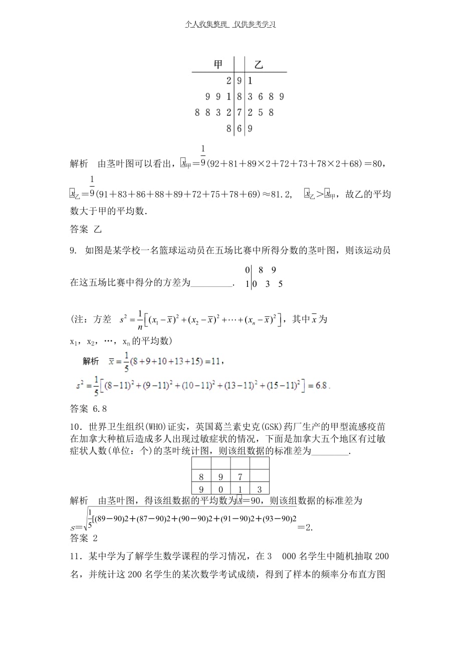 2014届高考数学大一轮复习(word版题库含解析)11.2用样本估计总体_第4页