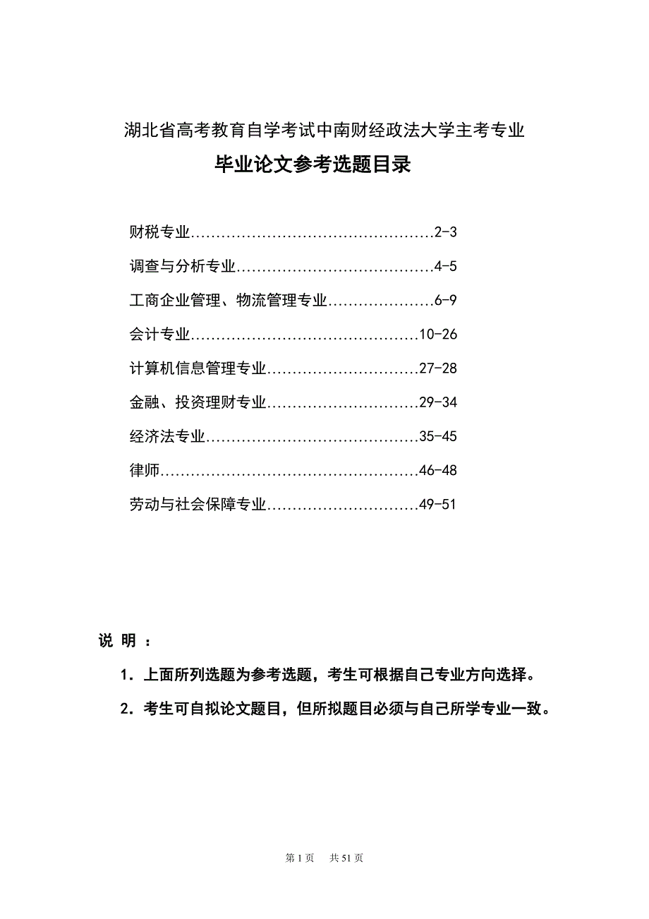 2012年湖北省自考毕业论文参考选题目录_第1页