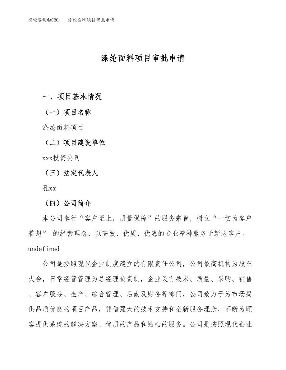 涤纶面料项目审批申请（总投资12000万元）.docx_第1页