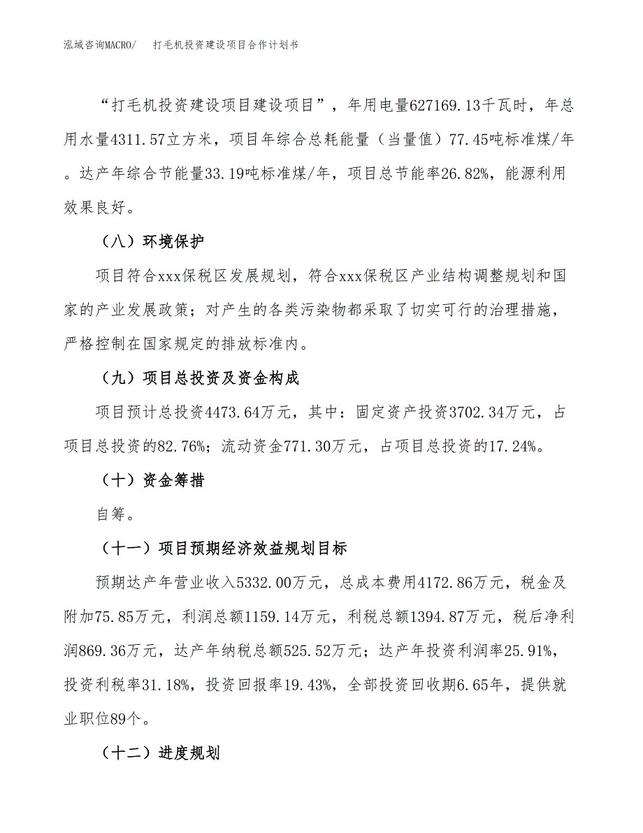 打毛机投资建设项目合作计划书（样本）_第4页