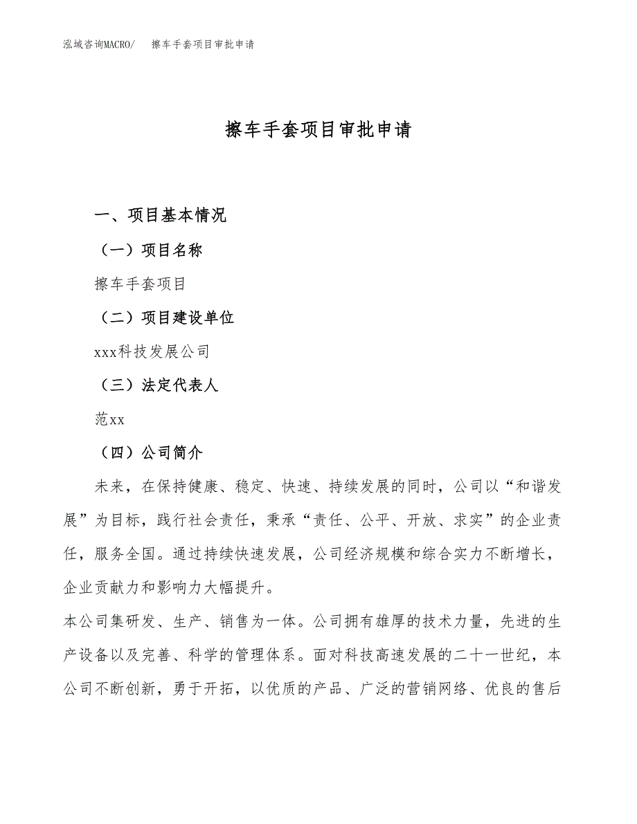 擦车手套项目审批申请（总投资7000万元）.docx_第1页