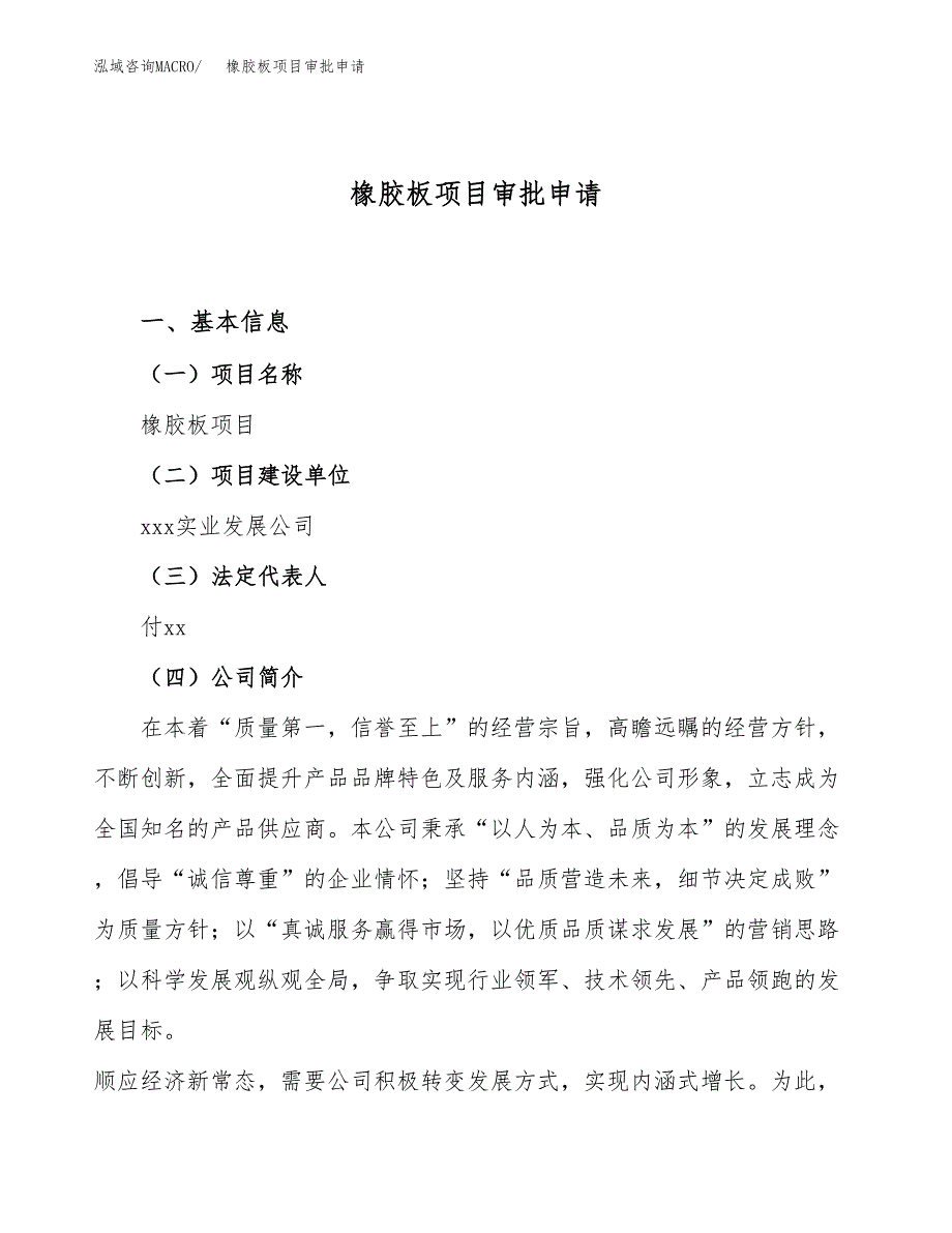 橡胶板项目审批申请（总投资20000万元）.docx_第1页