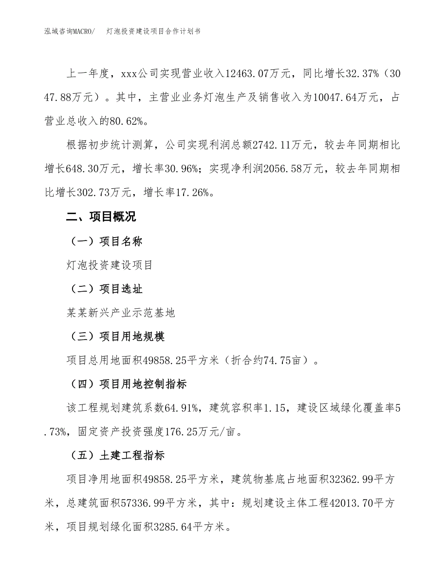 灯泡投资建设项目合作计划书（样本）_第2页