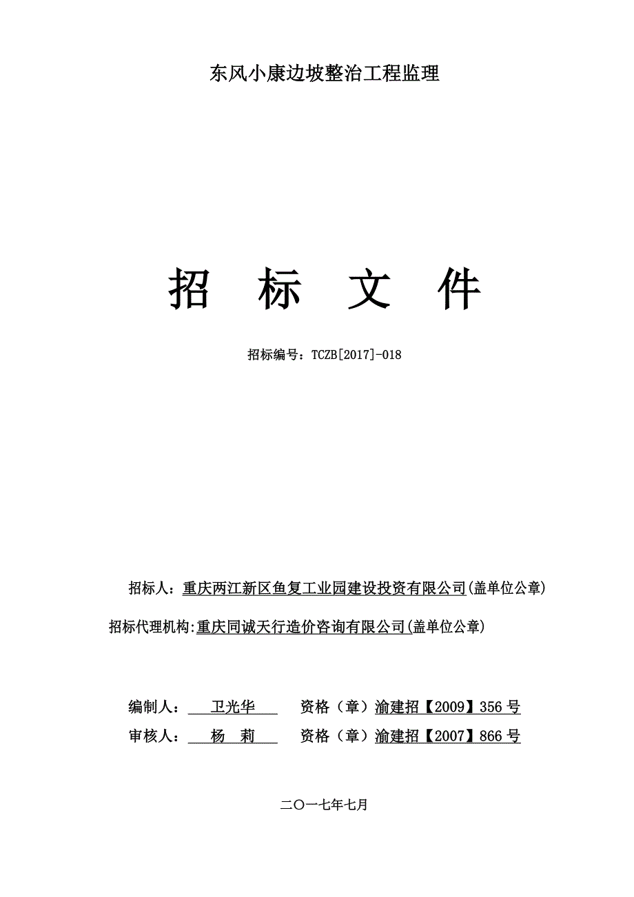 东风小康边坡整治工程监理招标文件_第1页