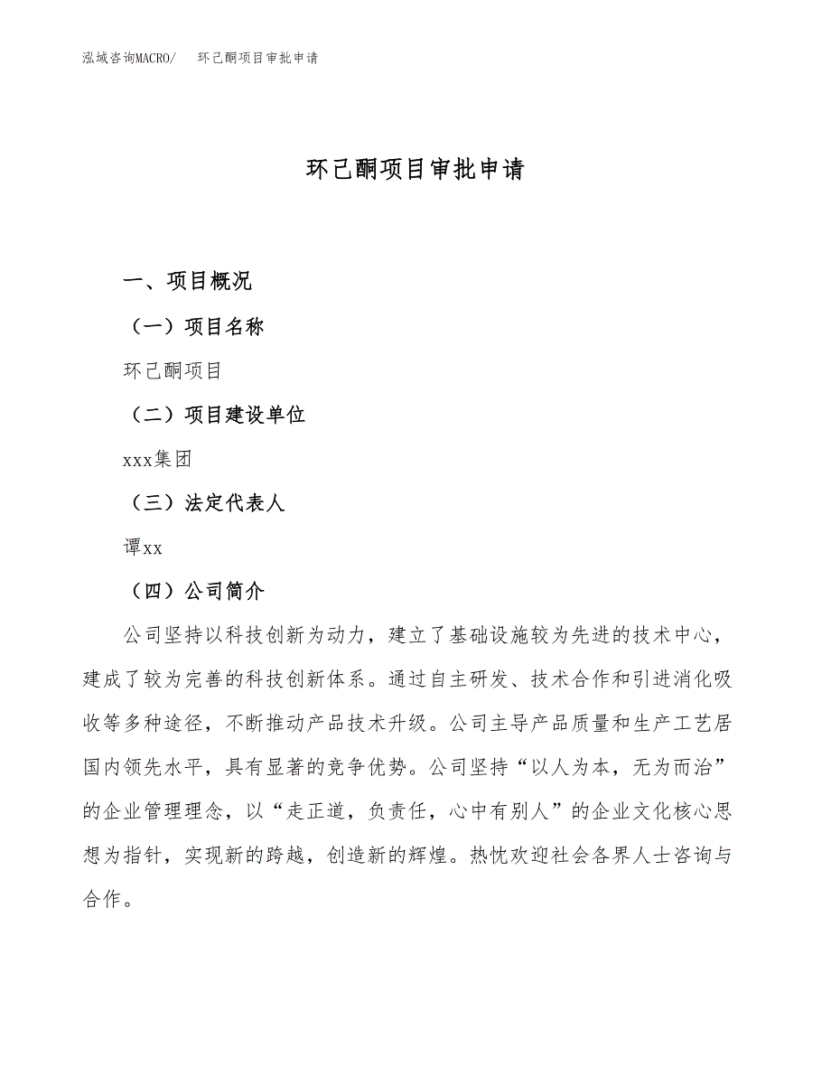 环己酮项目审批申请（总投资14000万元）.docx_第1页