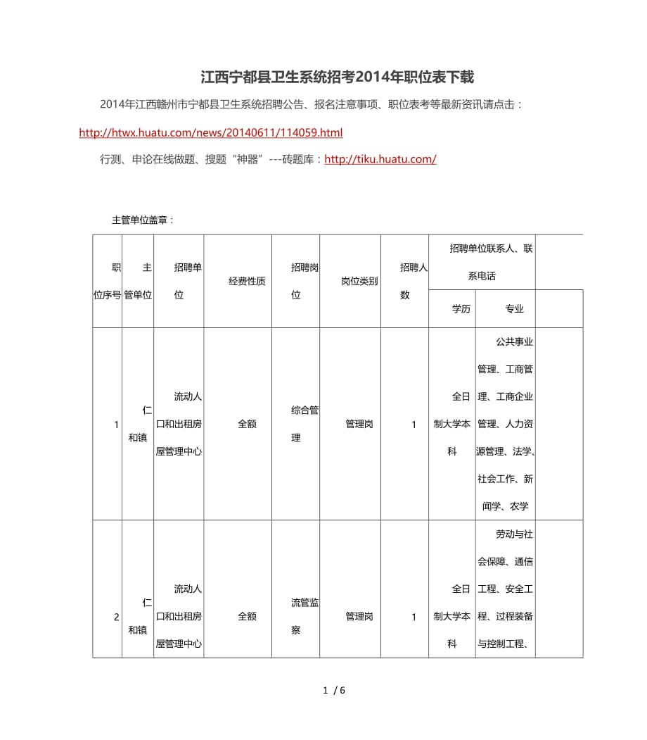 江西宁都县卫生系统招考职位表下载_第1页