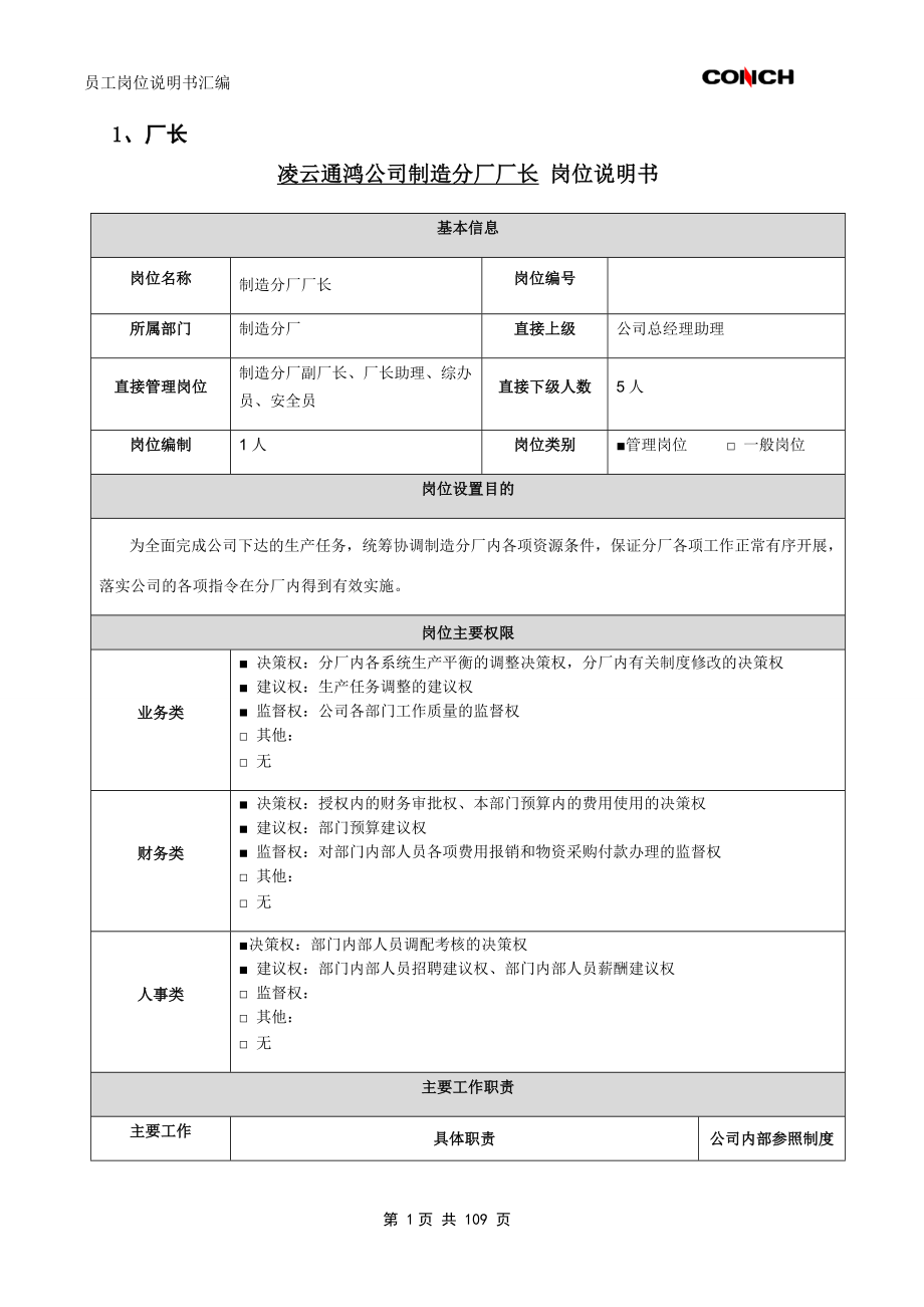 制造分厂岗位说明书_第1页